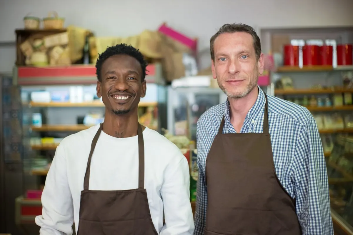 Two Wisconsin shop owners smiling in their store, ready for Square and KORONA POS